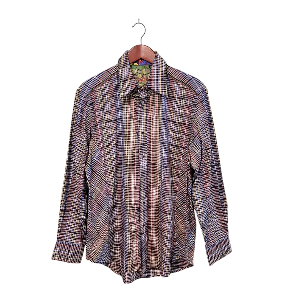 Robert Graham Pop Of Color Mens Button Front Shirt Size Medium